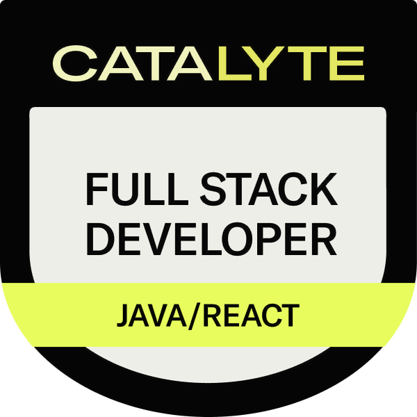 Full-Stack Java + React certification badge